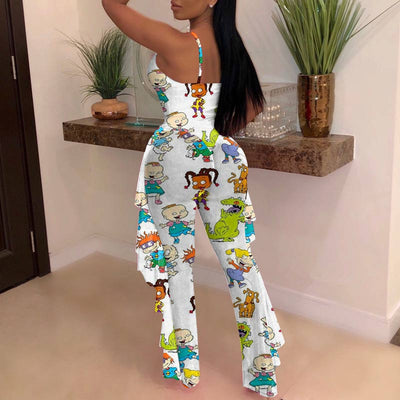 Cartoon Pattern Sheer Mesh Swimsuit Set
