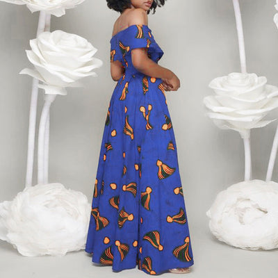 Print Off Shoulder High Slit Maxi Dress