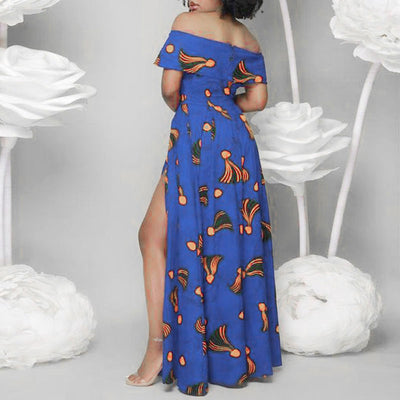 Print Off Shoulder High Slit Maxi Dress