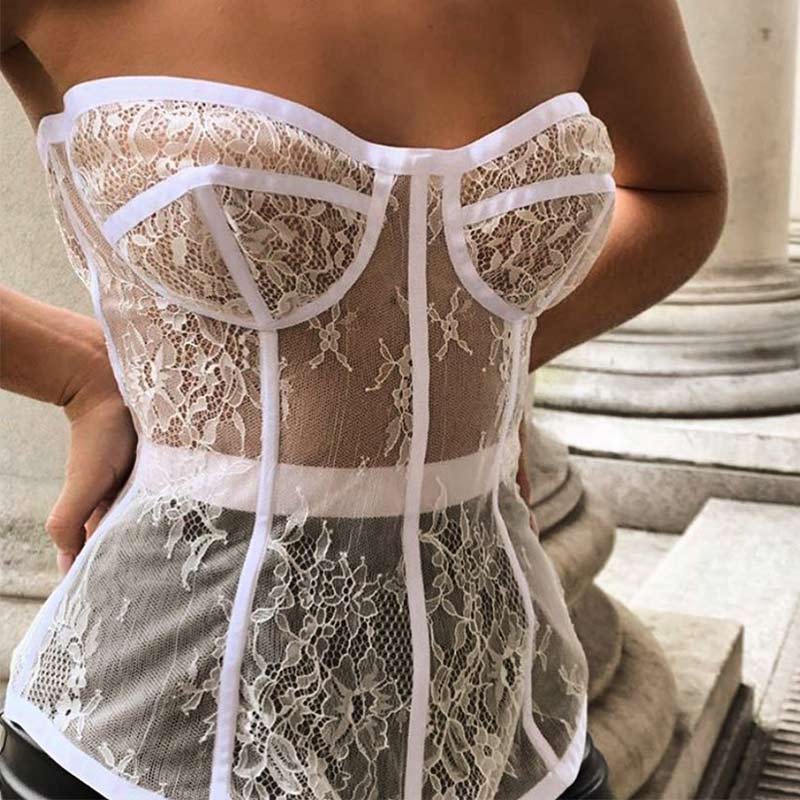 Solid Sleeveless Off Shoulder Lace Corset Top