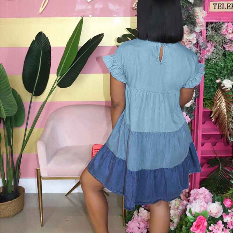 Colorblock Short Sleeve Pleated Loose Dress