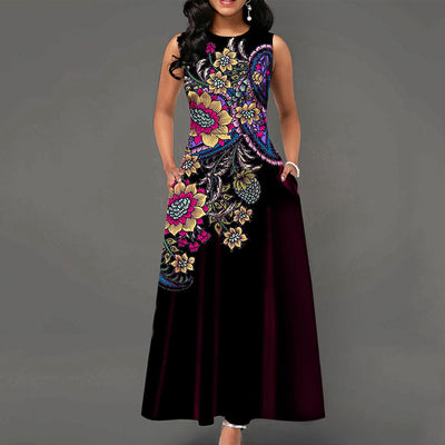 Floral Print Round Neck Half Sleeve Maxi Dress
