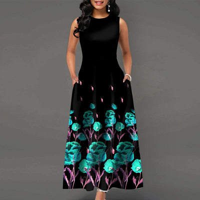 Floral Print Round Neck Half Sleeve Maxi Dress