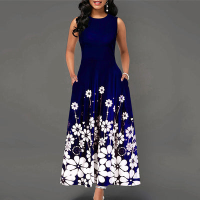 Floral Print Round Neck Half Sleeve Maxi Dress