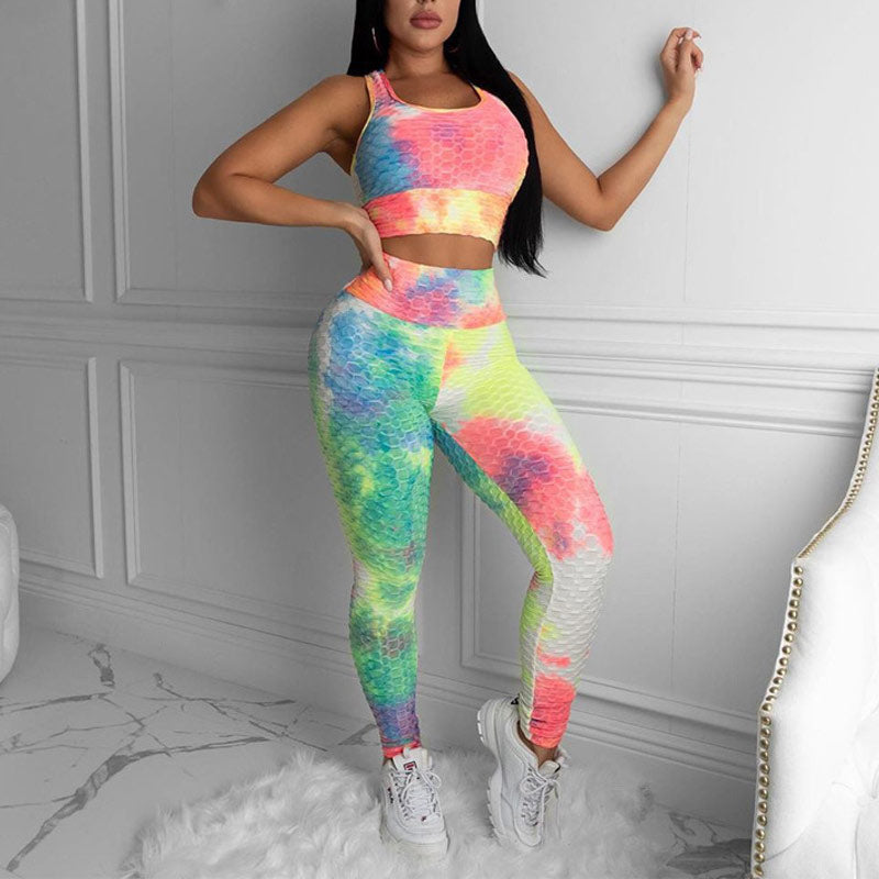 Colorblcok Sleeveless Crop Top & Pants Set