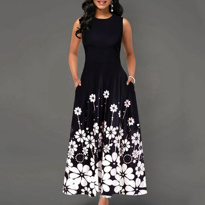 Floral Print Round Neck Half Sleeve Maxi Dress