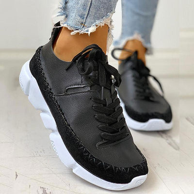 Contrast Stitch Lace-Up Muffin Sneakers - Cherrybetty