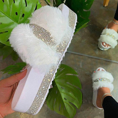 Fluffy Sequins Platform Sandals - Cherrybetty