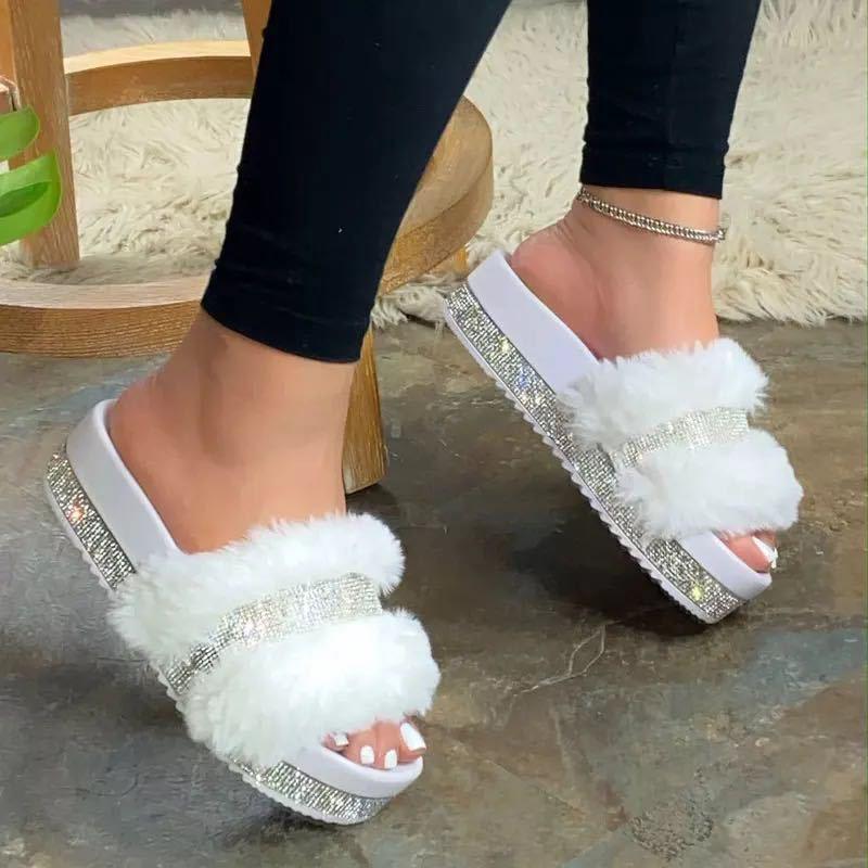 Fluffy Sequins Platform Sandals - Cherrybetty