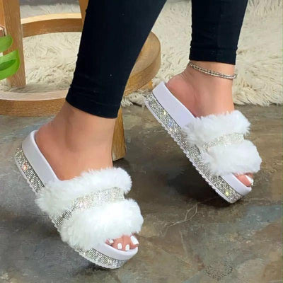 Fluffy Sequins Platform Sandals - Cherrybetty