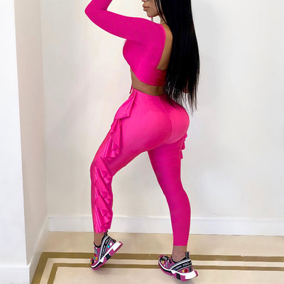 Sexy Ruffles Long Sleeve Top & Pants Set