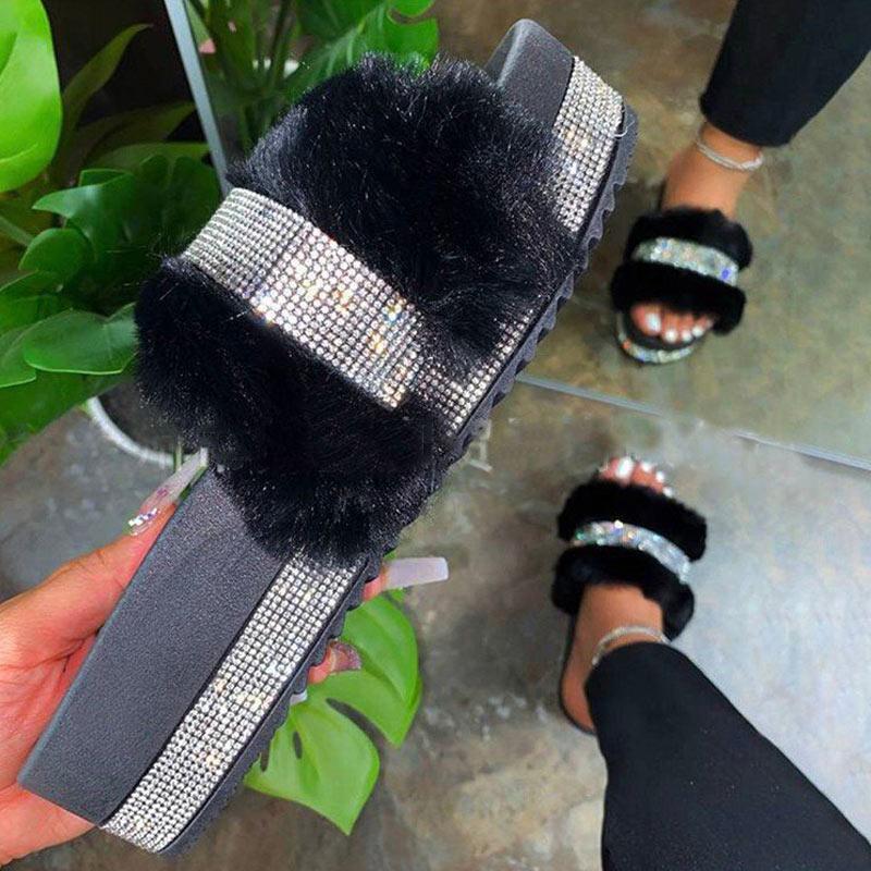 Fluffy Sequins Platform Sandals - Cherrybetty