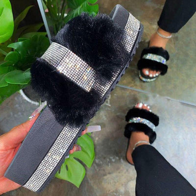 Fluffy Sequins Platform Sandals - Cherrybetty