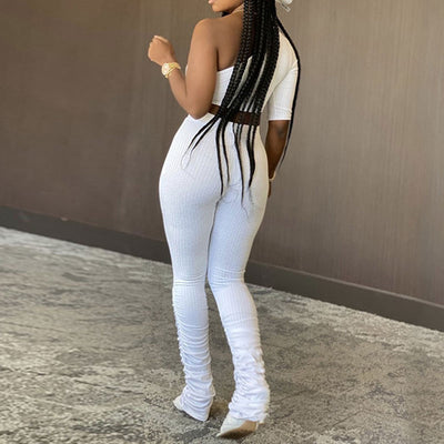 Irregular Cold Shoulder High Waist Suit Set