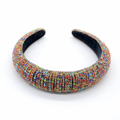 Shiny Rhinestone Headband Sparkly Crystal Wide Hairband Thick Padded Hair Hoop