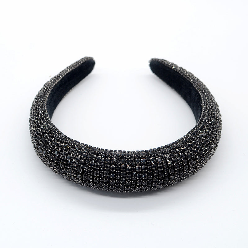 Shiny Rhinestone Headband Sparkly Crystal Wide Hairband Thick Padded Hair Hoop
