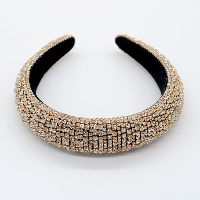 Shiny Rhinestone Headband Sparkly Crystal Wide Hairband Thick Padded Hair Hoop