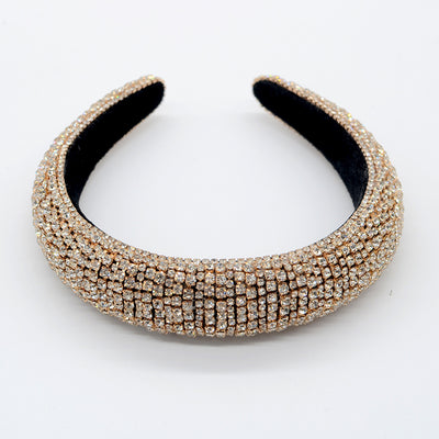 Shiny Rhinestone Headband Sparkly Crystal Wide Hairband Thick Padded Hair Hoop