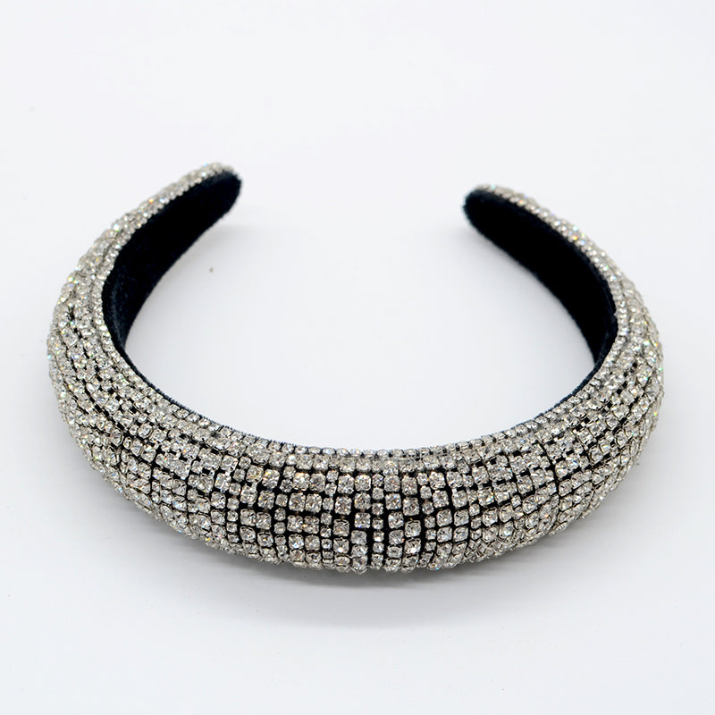 Shiny Rhinestone Headband Sparkly Crystal Wide Hairband Thick Padded Hair Hoop