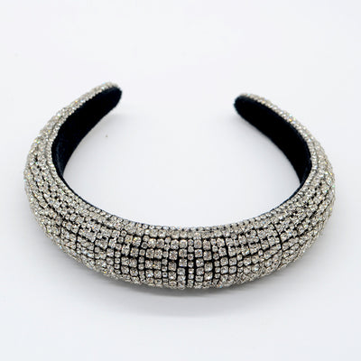 Shiny Rhinestone Headband Sparkly Crystal Wide Hairband Thick Padded Hair Hoop