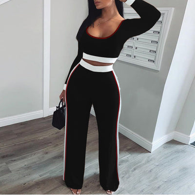 Colorblock Long Sleeve Crop Top & Pants Set