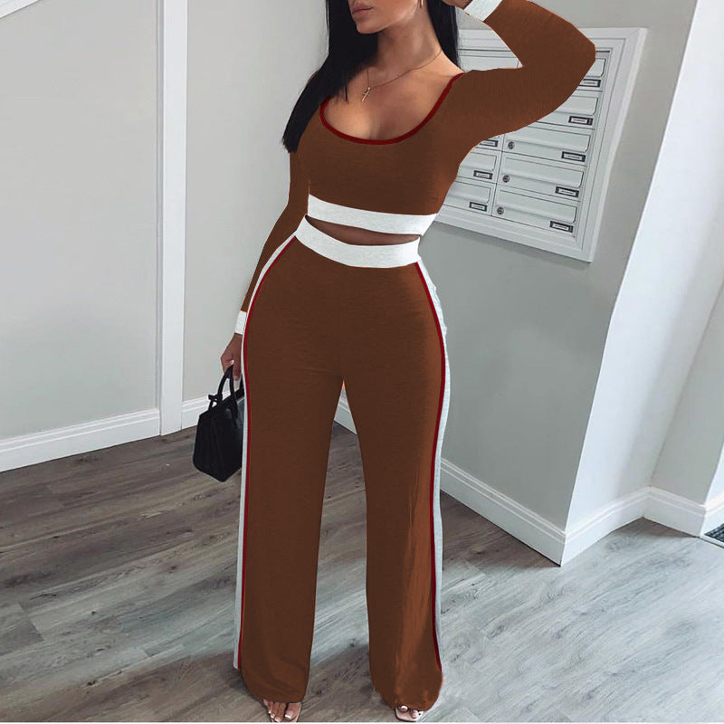 Colorblock Long Sleeve Crop Top & Pants Set