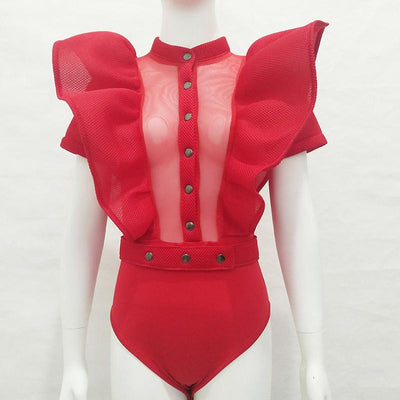 Sexy Lotus Leaf Sleeve Mesh Jumpsuit - Shop Shiningbabe - Womens Fashion Online Shopping Offering Huge Discounts on Shoes - Heels, Sandals, Boots, Slippers; Clothing - Tops, Dresses, Jumpsuits, and More.