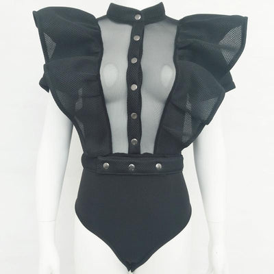 Sexy Lotus Leaf Sleeve Mesh Jumpsuit - Shop Shiningbabe - Womens Fashion Online Shopping Offering Huge Discounts on Shoes - Heels, Sandals, Boots, Slippers; Clothing - Tops, Dresses, Jumpsuits, and More.