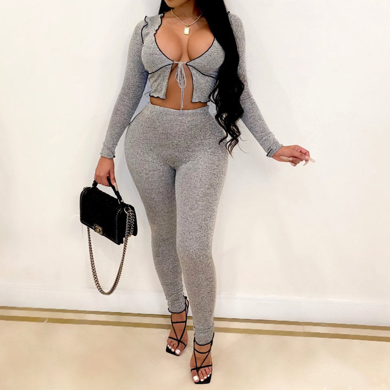 Sexy Tight Lace-Up Long Sleeve Suitset