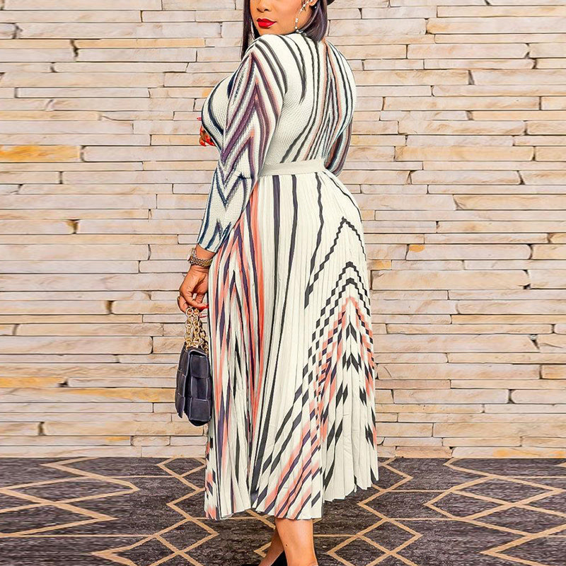 Striped Print Long Sleeve Maxi Dress