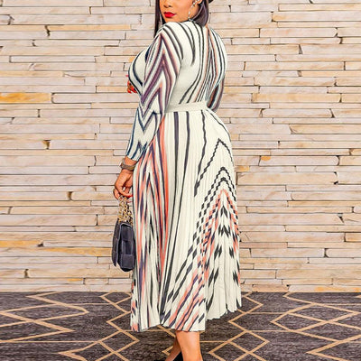 Striped Print Long Sleeve Maxi Dress
