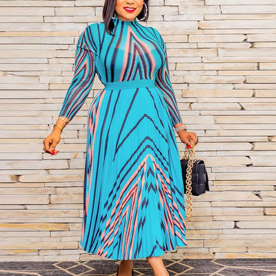 Striped Print Long Sleeve Maxi Dress