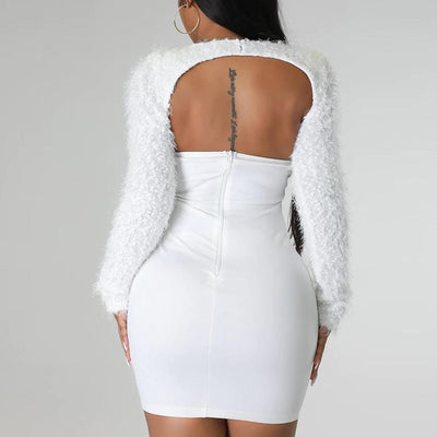 Solid Mohair Long Sleeve Top & Bodycon Dress Set