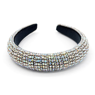 Shiny Rhinestone Headband Sparkly Crystal Wide Hairband Thick Padded Hair Hoop