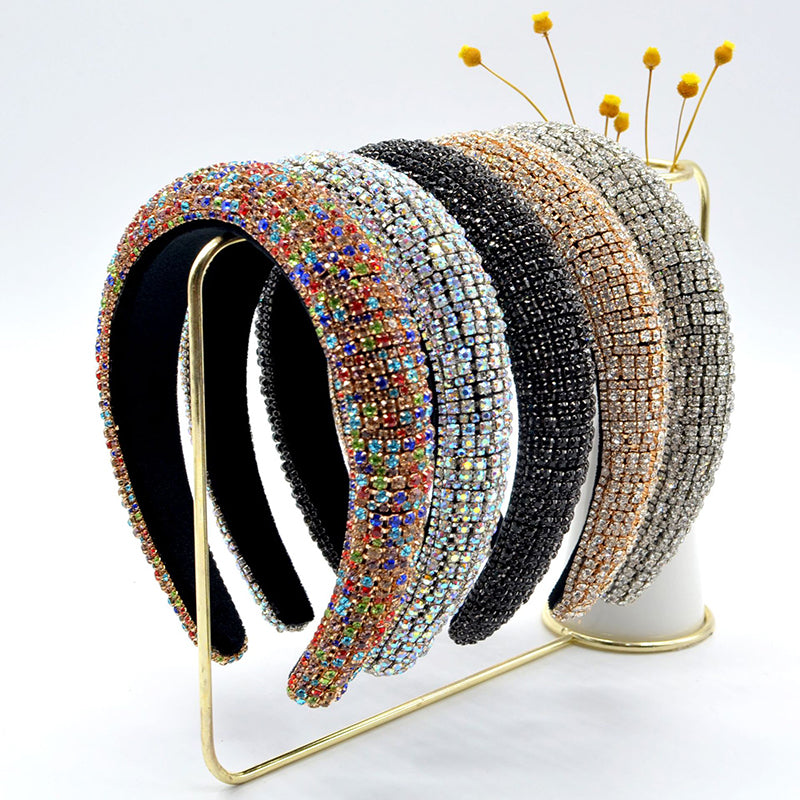Shiny Rhinestone Headband Sparkly Crystal Wide Hairband Thick Padded Hair Hoop