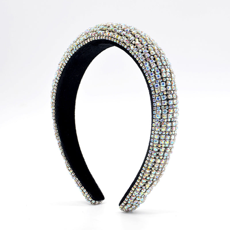 Shiny Rhinestone Headband Sparkly Crystal Wide Hairband Thick Padded Hair Hoop