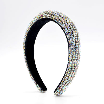 Shiny Rhinestone Headband Sparkly Crystal Wide Hairband Thick Padded Hair Hoop