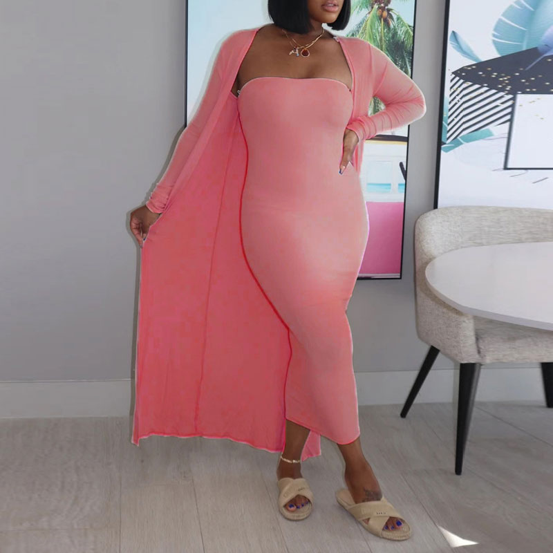 Solid Long Sleeve 2PCS Dress Set