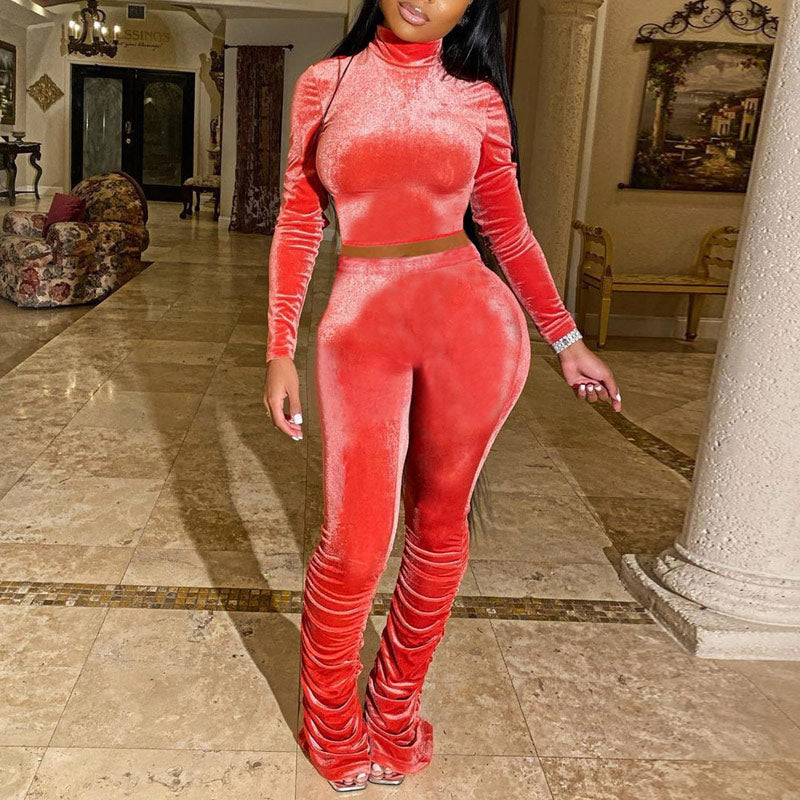 Glitter Long Sleeve Top & Ruched Pants Set