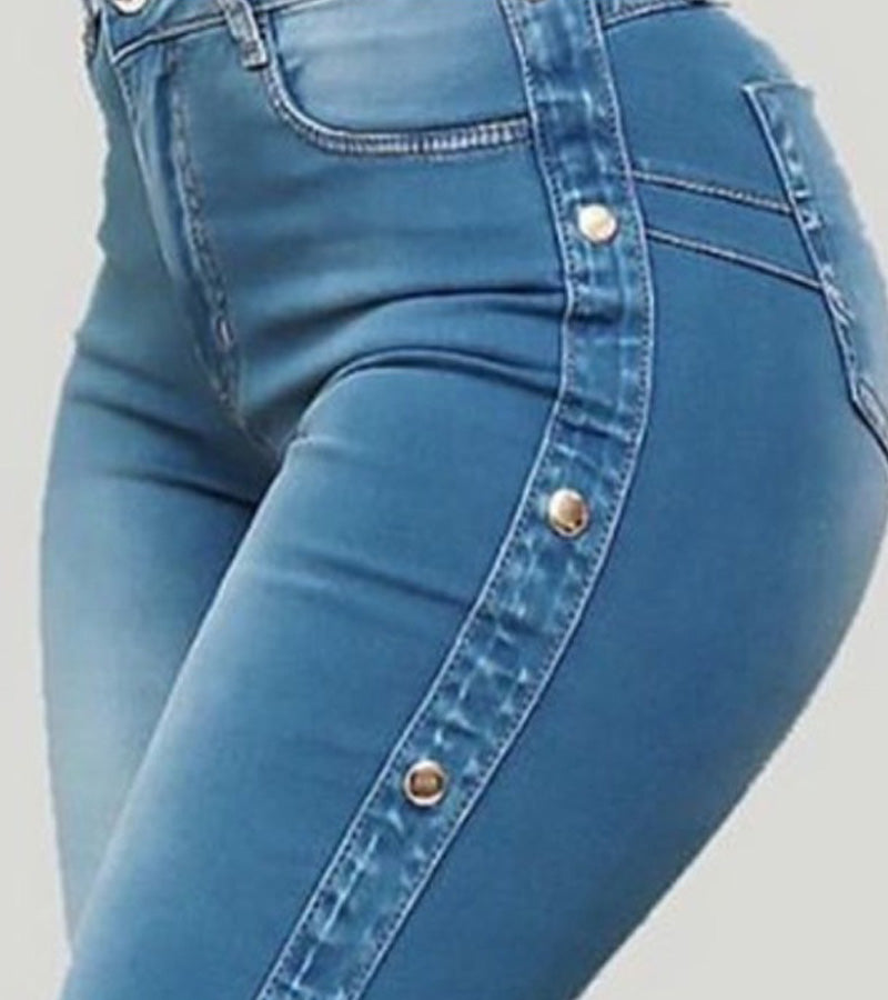 Denim Button Design High Waist Bell Bottom Jeans