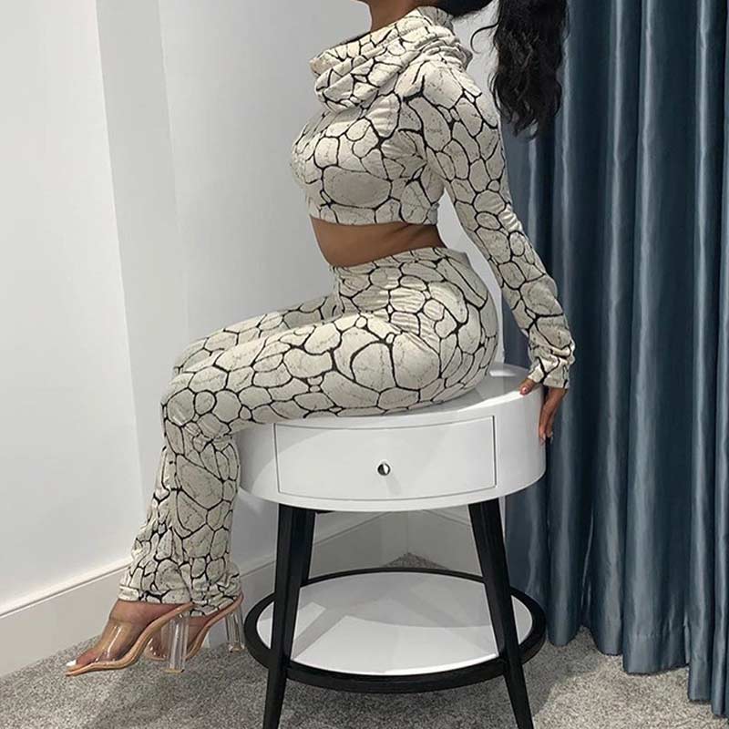 Printed Hoodies Long Sleeve Suit Set