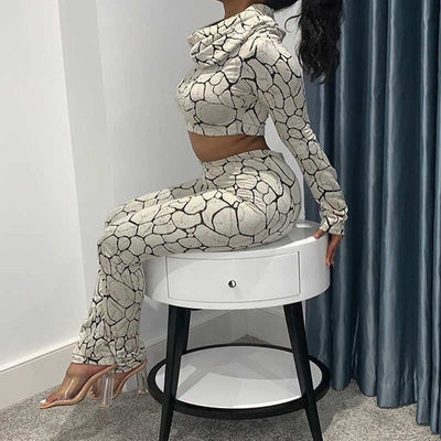 Printed Hoodies Long Sleeve Suit Set