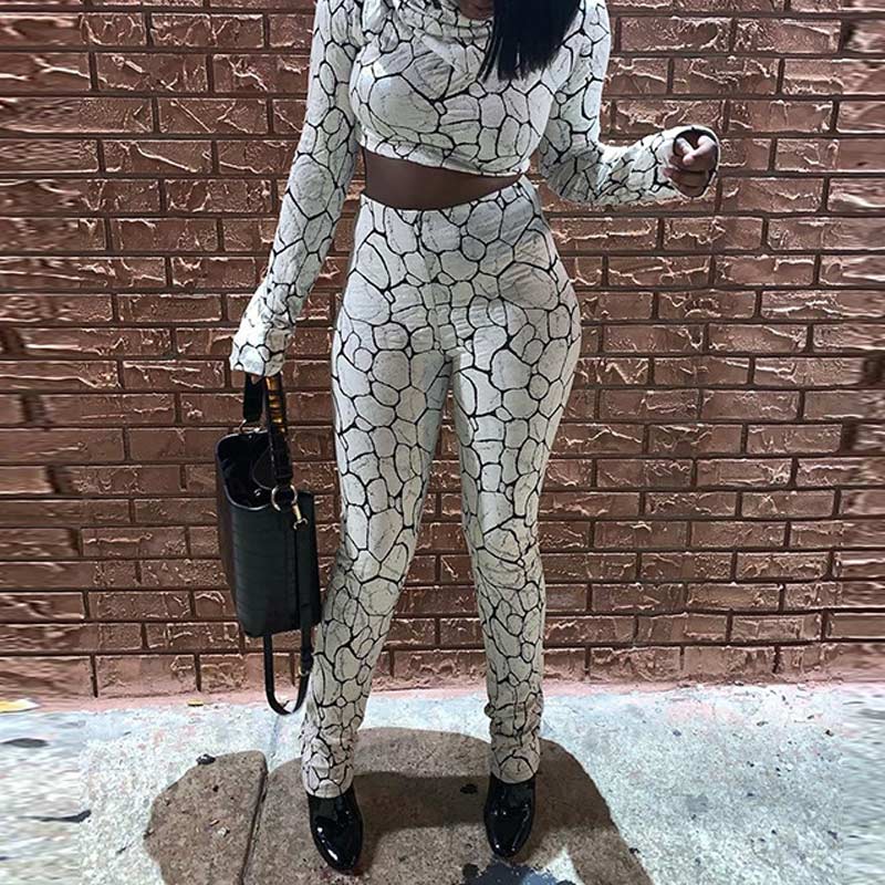 Printed Hoodies Long Sleeve Suit Set