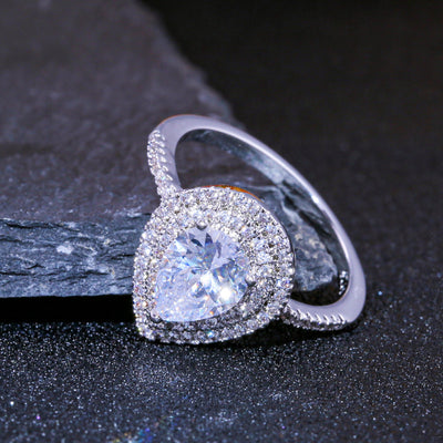 Rhinestone Water Drop Shape Silver Ring