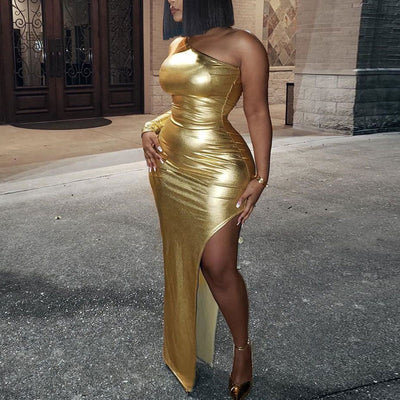 Sexy One Sleeve High Slit Maxi Dress