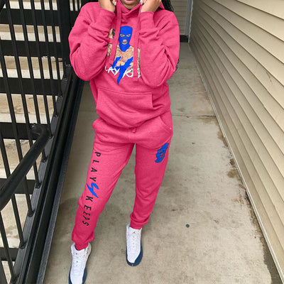 Casual Hooded Collar Print Two Piece Pants Set