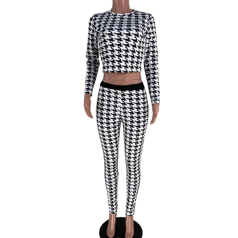 Houndstooth Crop Top & High Waist Pants Set