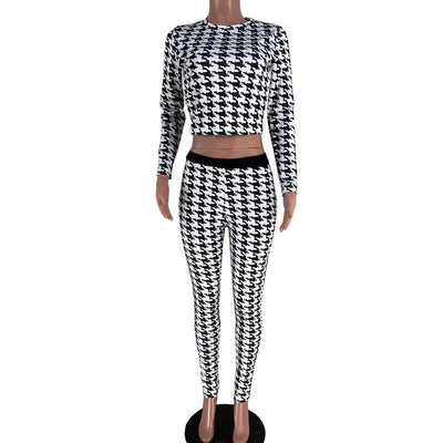 Houndstooth Crop Top & High Waist Pants Set