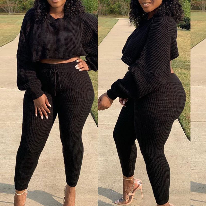 Solid Long Sleeve Loose Top & Pants Set