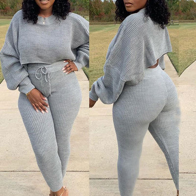 Solid Long Sleeve Loose Top & Pants Set